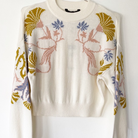 bcbg vines and flowers intarsia sweater